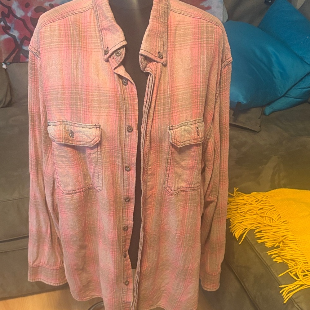 Oversized Pink Plaid Button-Up Shirt